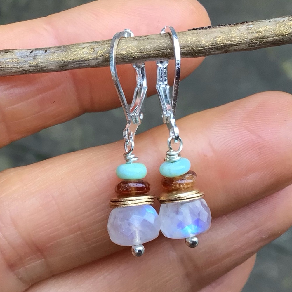 Genuine Moonstone Amazonite Citrine Silver 925 Earrings Sundance Charm